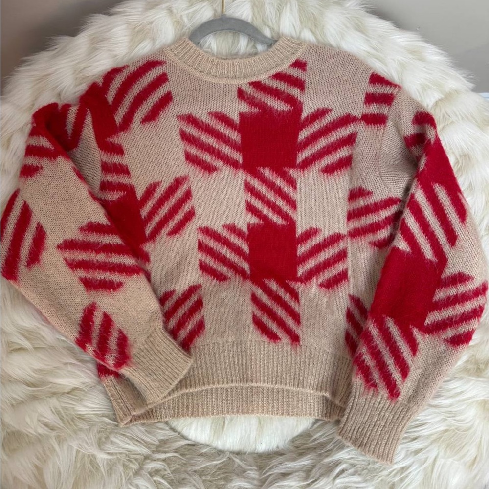 Sandro red and beige geometric pattern women’s sweater size Small